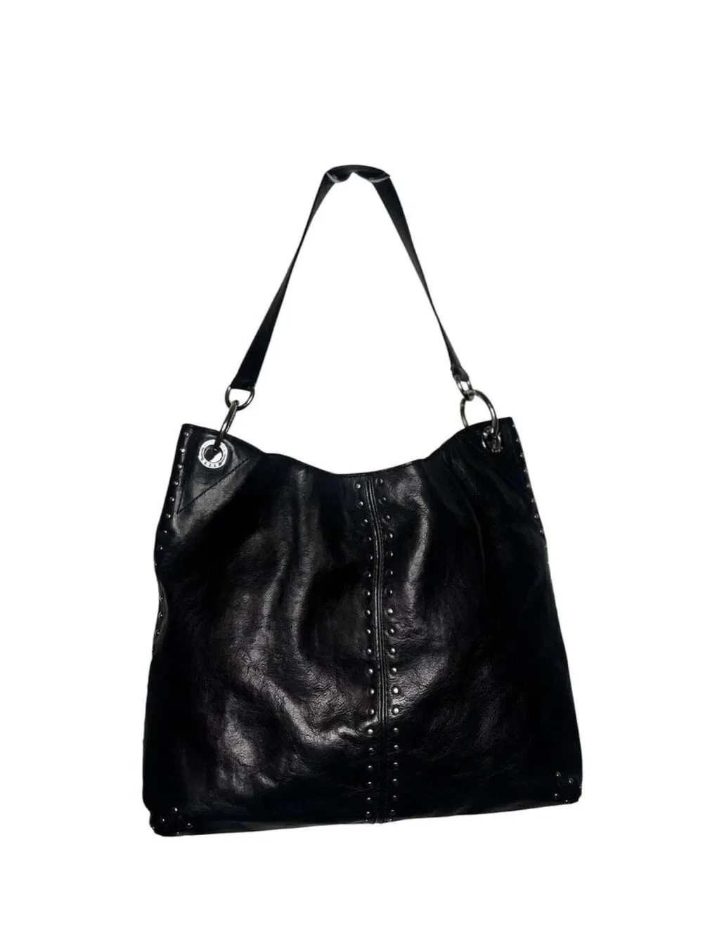 MK57. Michael Kors Uptown Astor Black Leather Studded Hobo Bag, Vintage